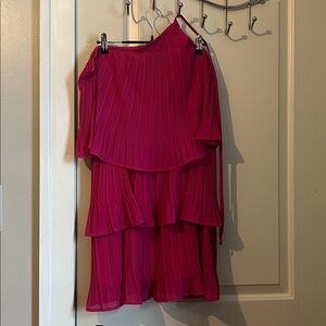 Zesica Pink Layered One Shoulder Mini Dress - size L